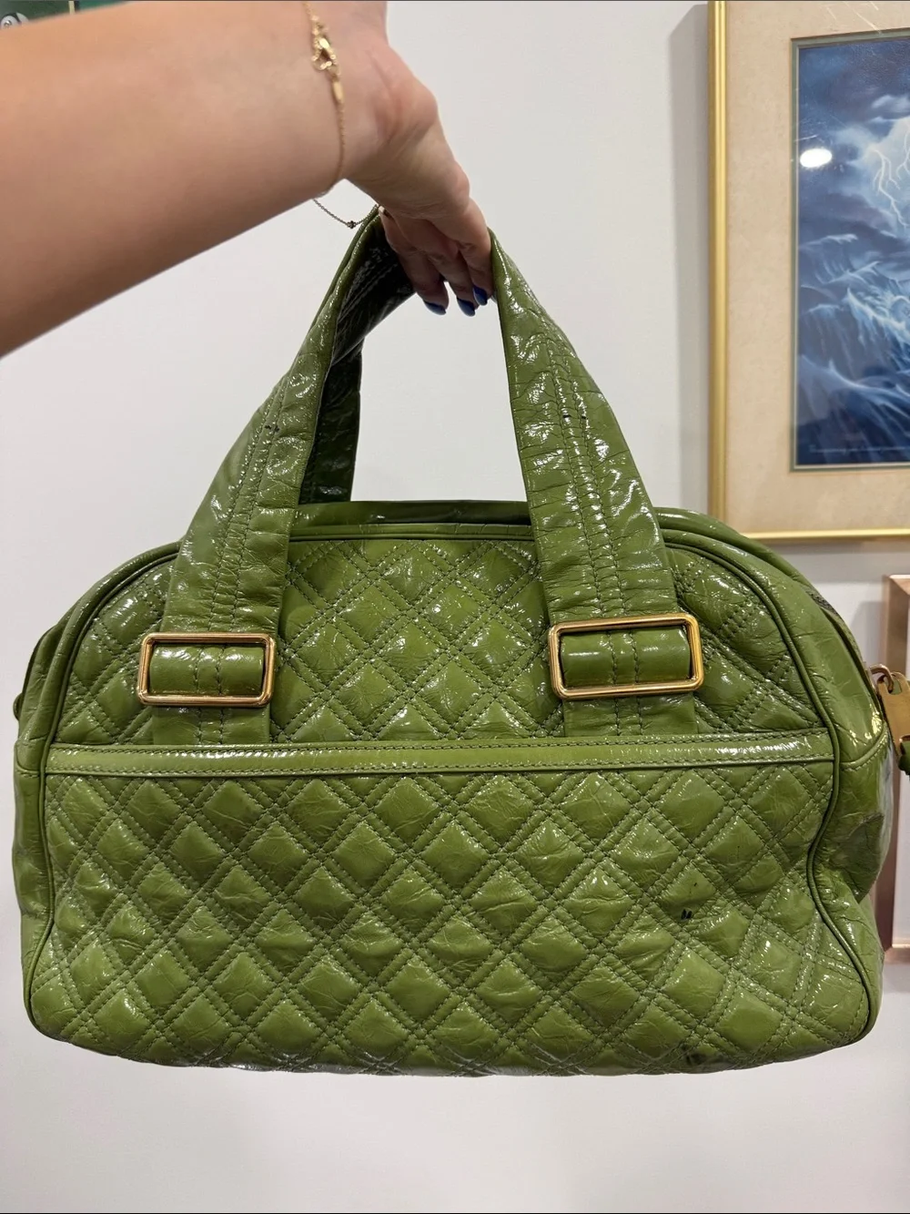 Marc Jacob’s Quilted Olive Green Barrel Handbag